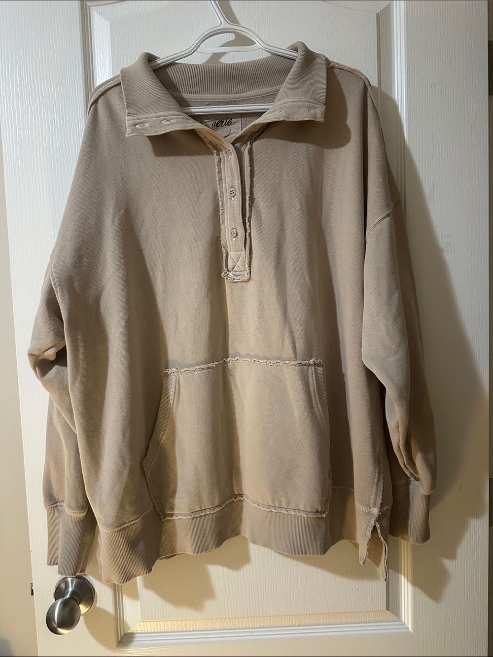 Aerie Women's Half-button Pullover Sweater in Beige